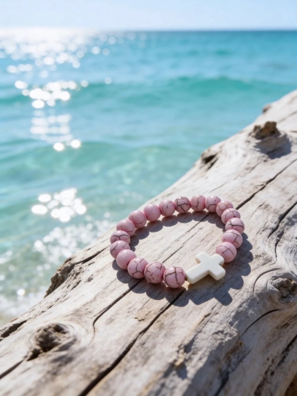 Pink Beaded Cross Bracelet for small wrist adults or teens